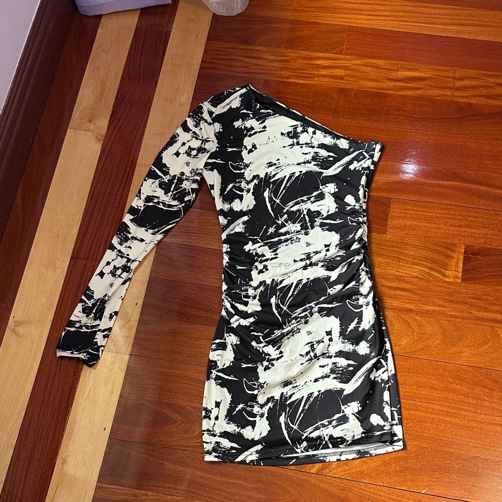 Zara One-Shoulder Black and White Dress